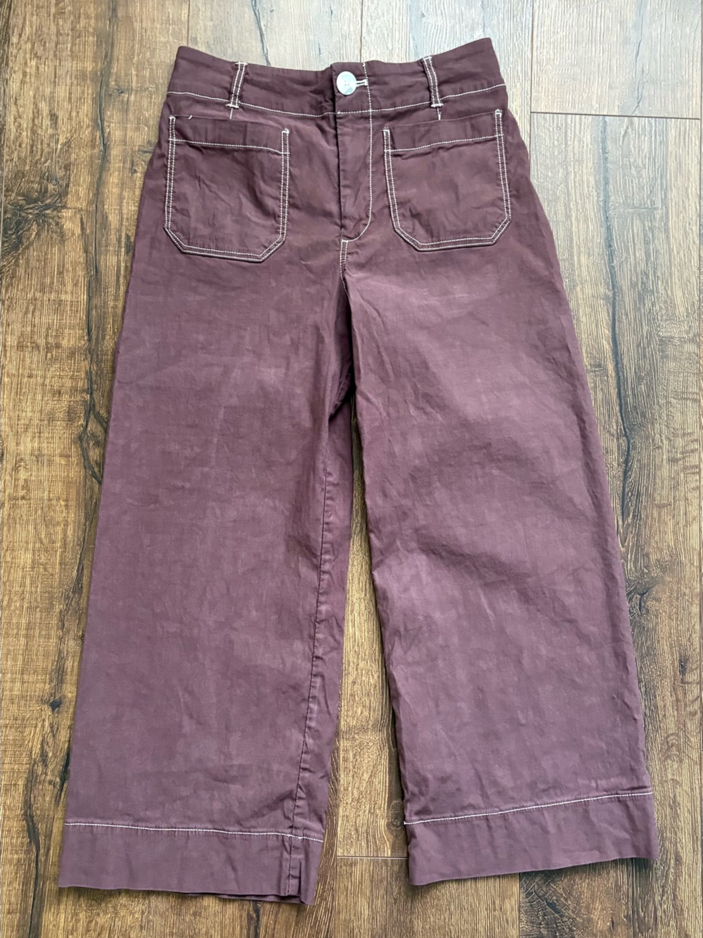 Maeve (Anthropologie) Colette Crop Wide Leg Pants Contrast Stitch, 29P Brown